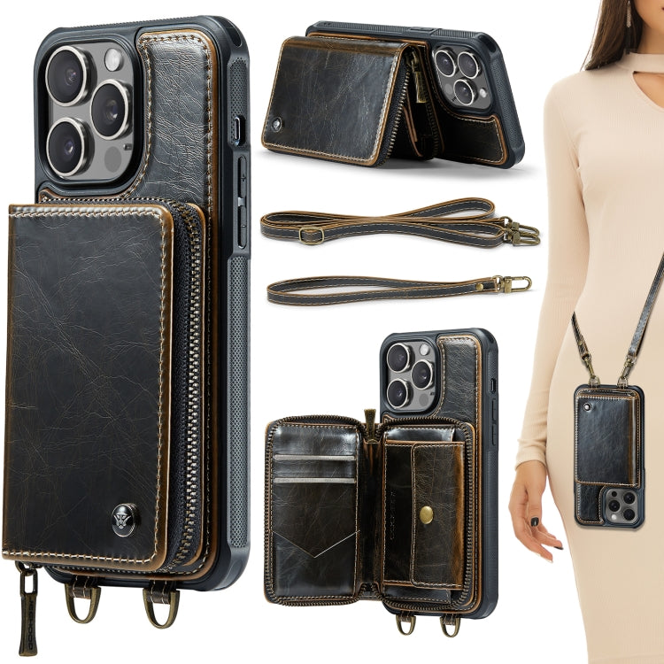 Étui portefeuille en cuir avec fermeture éclair série C22 JEEHOOD avec double lanière, Pour iPhone 17 Pro Max, Pour iPhone 17 Pro, Pour iPhone Air, Pour iPhone 16 Pro Max, Pour iPhone 16 Pro, Pour iPhone 16 Plus, Pour iPhone 16, Pour iPhone 15 Pro Max