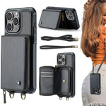 Étui portefeuille en cuir avec fermeture éclair série C22 JEEHOOD avec double lanière, Pour iPhone 17 Pro Max, Pour iPhone 17 Pro, Pour iPhone Air, Pour iPhone 16 Pro Max, Pour iPhone 16 Pro, Pour iPhone 16 Plus, Pour iPhone 16, Pour iPhone 15 Pro Max