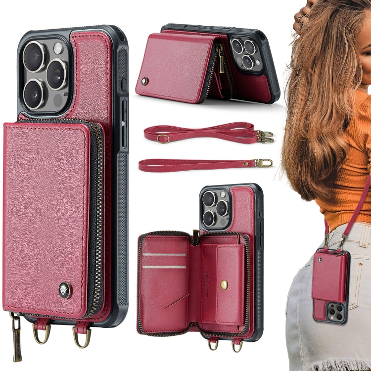 Étui portefeuille en cuir avec fermeture éclair série C22 JEEHOOD avec double lanière, Pour iPhone 17 Pro Max, Pour iPhone 17 Pro, Pour iPhone Air, Pour iPhone 16 Pro Max, Pour iPhone 16 Pro, Pour iPhone 16 Plus, Pour iPhone 16, Pour iPhone 15 Pro Max