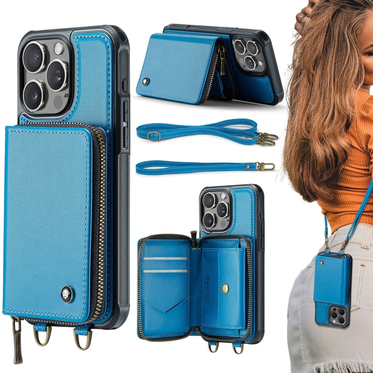 Étui portefeuille en cuir avec fermeture éclair série C22 JEEHOOD avec double lanière, Pour iPhone 17 Pro Max, Pour iPhone 17 Pro, Pour iPhone Air, Pour iPhone 16 Pro Max, Pour iPhone 16 Pro, Pour iPhone 16 Plus, Pour iPhone 16, Pour iPhone 15 Pro Max