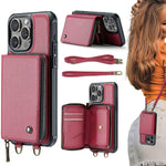 Étui portefeuille en cuir avec fermeture éclair série C22 JEEHOOD avec double lanière, Pour iPhone 17 Pro Max, Pour iPhone 17 Pro, Pour iPhone Air, Pour iPhone 16 Pro Max, Pour iPhone 16 Pro, Pour iPhone 16 Plus, Pour iPhone 16, Pour iPhone 15 Pro Max
