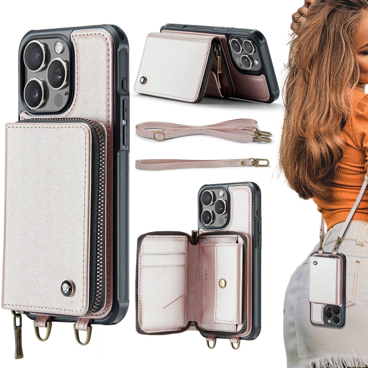 Étui portefeuille en cuir avec fermeture éclair série C22 JEEHOOD avec double lanière, Pour iPhone 17 Pro Max, Pour iPhone 17 Pro, Pour iPhone Air, Pour iPhone 16 Pro Max, Pour iPhone 16 Pro, Pour iPhone 16 Plus, Pour iPhone 16, Pour iPhone 15 Pro Max