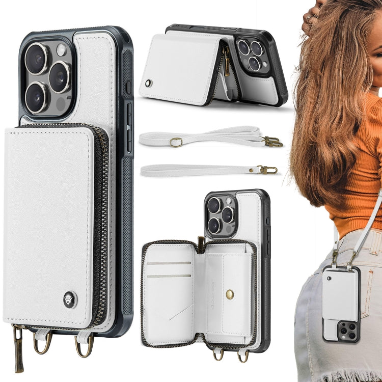 Étui portefeuille en cuir avec fermeture éclair série C22 JEEHOOD avec double lanière, Pour iPhone 17 Pro Max, Pour iPhone 17 Pro, Pour iPhone Air, Pour iPhone 16 Pro Max, Pour iPhone 16 Pro, Pour iPhone 16 Plus, Pour iPhone 16, Pour iPhone 15 Pro Max