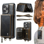 Étui portefeuille en cuir avec fermeture éclair série C22 JEEHOOD avec double lanière, Pour iPhone 17 Pro Max, Pour iPhone 17 Pro, Pour iPhone Air, Pour iPhone 16 Pro Max, Pour iPhone 16 Pro, Pour iPhone 16 Plus, Pour iPhone 16, Pour iPhone 15 Pro Max