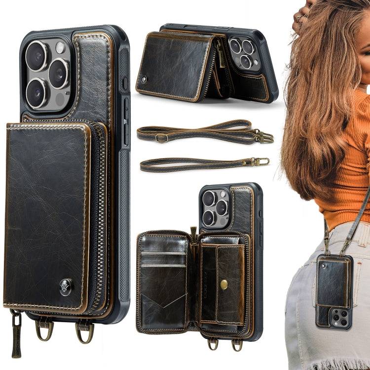 Étui portefeuille en cuir avec fermeture éclair série C22 JEEHOOD avec double lanière, Pour iPhone 17 Pro Max, Pour iPhone 17 Pro, Pour iPhone Air, Pour iPhone 16 Pro Max, Pour iPhone 16 Pro, Pour iPhone 16 Plus, Pour iPhone 16, Pour iPhone 15 Pro Max
