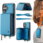 Étui portefeuille en cuir avec fermeture éclair série C22 JEEHOOD avec double lanière, Pour iPhone 17 Pro Max, Pour iPhone 17 Pro, Pour iPhone Air, Pour iPhone 16 Pro Max, Pour iPhone 16 Pro, Pour iPhone 16 Plus, Pour iPhone 16, Pour iPhone 15 Pro Max