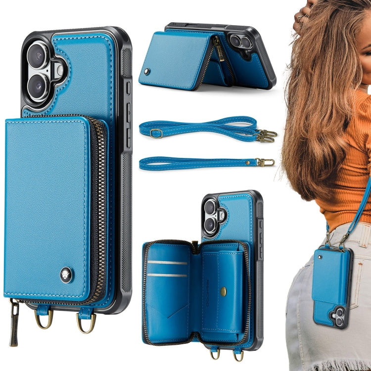 Étui portefeuille en cuir avec fermeture éclair série C22 JEEHOOD avec double lanière, Pour iPhone 17 Pro Max, Pour iPhone 17 Pro, Pour iPhone Air, Pour iPhone 16 Pro Max, Pour iPhone 16 Pro, Pour iPhone 16 Plus, Pour iPhone 16, Pour iPhone 15 Pro Max
