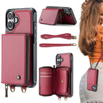 Étui portefeuille en cuir avec fermeture éclair série C22 JEEHOOD avec double lanière, Pour iPhone 17 Pro Max, Pour iPhone 17 Pro, Pour iPhone Air, Pour iPhone 16 Pro Max, Pour iPhone 16 Pro, Pour iPhone 16 Plus, Pour iPhone 16, Pour iPhone 15 Pro Max