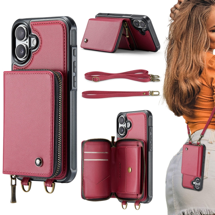 Étui portefeuille en cuir avec fermeture éclair série C22 JEEHOOD avec double lanière, Pour iPhone 17 Pro Max, Pour iPhone 17 Pro, Pour iPhone Air, Pour iPhone 16 Pro Max, Pour iPhone 16 Pro, Pour iPhone 16 Plus, Pour iPhone 16, Pour iPhone 15 Pro Max