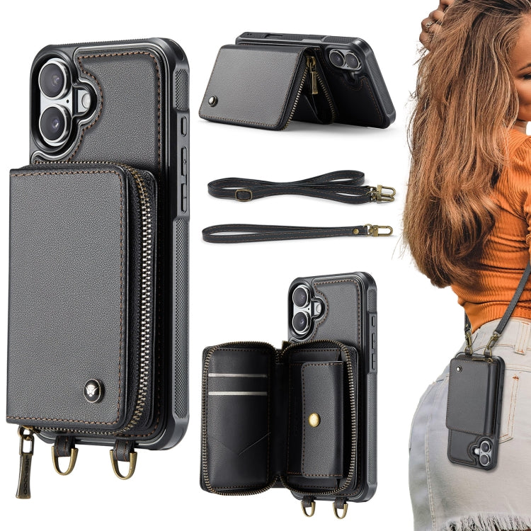 Étui portefeuille en cuir avec fermeture éclair série C22 JEEHOOD avec double lanière, Pour iPhone 17 Pro Max, Pour iPhone 17 Pro, Pour iPhone Air, Pour iPhone 16 Pro Max, Pour iPhone 16 Pro, Pour iPhone 16 Plus, Pour iPhone 16, Pour iPhone 15 Pro Max