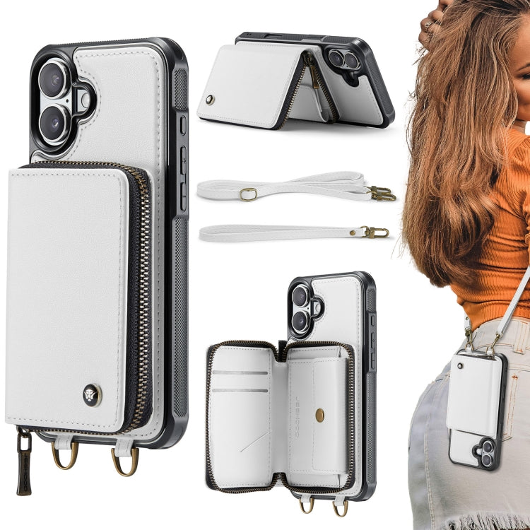 Étui portefeuille en cuir avec fermeture éclair série C22 JEEHOOD avec double lanière, Pour iPhone 17 Pro Max, Pour iPhone 17 Pro, Pour iPhone Air, Pour iPhone 16 Pro Max, Pour iPhone 16 Pro, Pour iPhone 16 Plus, Pour iPhone 16, Pour iPhone 15 Pro Max