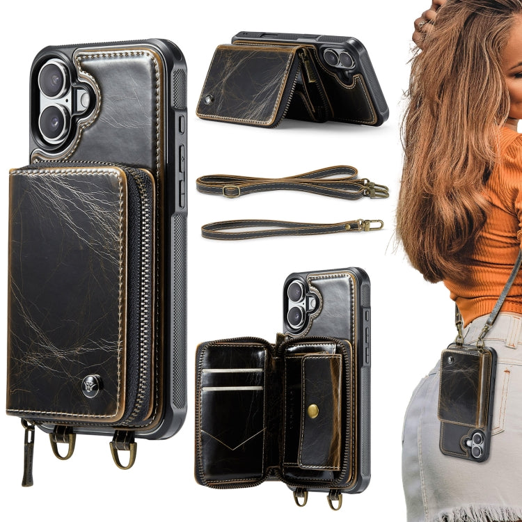 Étui portefeuille en cuir avec fermeture éclair série C22 JEEHOOD avec double lanière, Pour iPhone 17 Pro Max, Pour iPhone 17 Pro, Pour iPhone Air, Pour iPhone 16 Pro Max, Pour iPhone 16 Pro, Pour iPhone 16 Plus, Pour iPhone 16, Pour iPhone 15 Pro Max