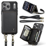 Étui portefeuille en cuir avec fermeture éclair série C22 JEEHOOD avec double lanière, Pour iPhone 17 Pro Max, Pour iPhone 17 Pro, Pour iPhone Air, Pour iPhone 16 Pro Max, Pour iPhone 16 Pro, Pour iPhone 16 Plus, Pour iPhone 16, Pour iPhone 15 Pro Max
