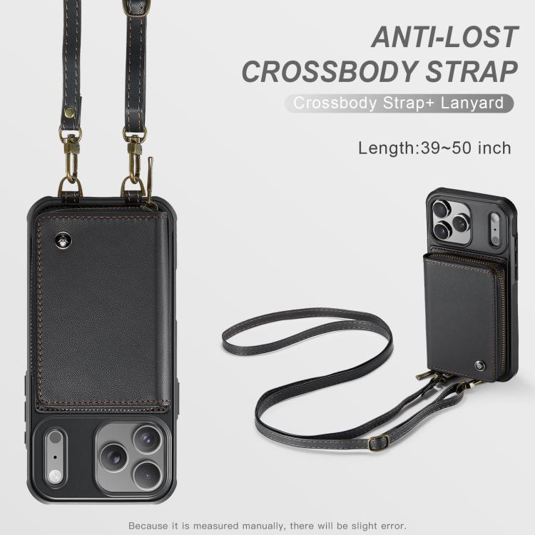 Étui portefeuille en cuir avec fermeture éclair série C22 JEEHOOD avec double lanière, Pour iPhone 17 Pro Max, Pour iPhone 17 Pro, Pour iPhone Air, Pour iPhone 16 Pro Max, Pour iPhone 16 Pro, Pour iPhone 16 Plus, Pour iPhone 16, Pour iPhone 15 Pro Max
