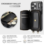 Étui portefeuille en cuir avec fermeture éclair série C22 JEEHOOD avec double lanière, Pour iPhone 17 Pro Max, Pour iPhone 17 Pro, Pour iPhone Air, Pour iPhone 16 Pro Max, Pour iPhone 16 Pro, Pour iPhone 16 Plus, Pour iPhone 16, Pour iPhone 15 Pro Max