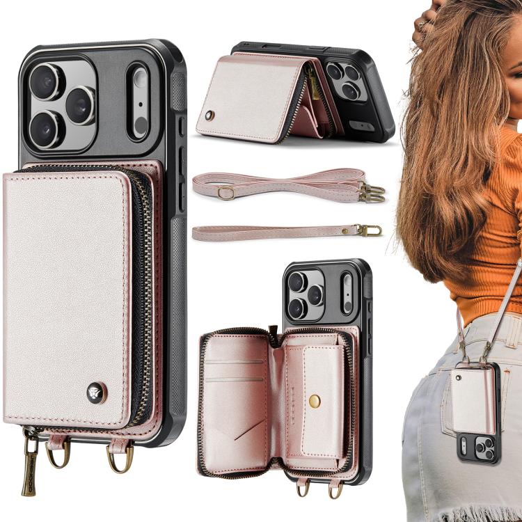 Étui portefeuille en cuir avec fermeture éclair série C22 JEEHOOD avec double lanière, Pour iPhone 17 Pro Max, Pour iPhone 17 Pro, Pour iPhone Air, Pour iPhone 16 Pro Max, Pour iPhone 16 Pro, Pour iPhone 16 Plus, Pour iPhone 16, Pour iPhone 15 Pro Max