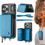 Étui portefeuille en cuir avec fermeture éclair série C22 JEEHOOD avec double lanière, Pour iPhone 17 Pro Max, Pour iPhone 17 Pro, Pour iPhone Air, Pour iPhone 16 Pro Max, Pour iPhone 16 Pro, Pour iPhone 16 Plus, Pour iPhone 16, Pour iPhone 15 Pro Max