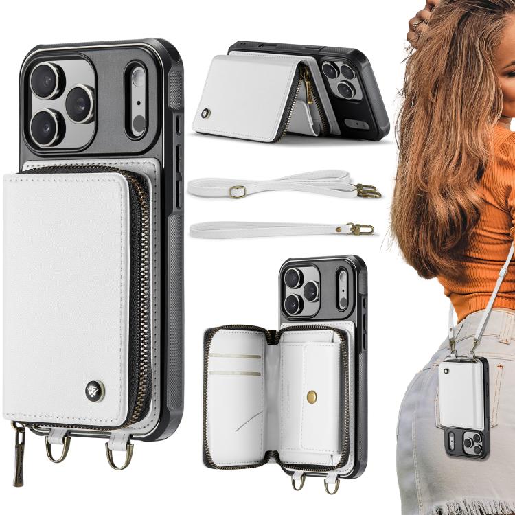 Étui portefeuille en cuir avec fermeture éclair série C22 JEEHOOD avec double lanière, Pour iPhone 17 Pro Max, Pour iPhone 17 Pro, Pour iPhone Air, Pour iPhone 16 Pro Max, Pour iPhone 16 Pro, Pour iPhone 16 Plus, Pour iPhone 16, Pour iPhone 15 Pro Max