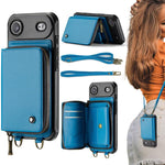 Étui portefeuille en cuir avec fermeture éclair série C22 JEEHOOD avec double lanière, Pour iPhone 17 Pro Max, Pour iPhone 17 Pro, Pour iPhone Air, Pour iPhone 16 Pro Max, Pour iPhone 16 Pro, Pour iPhone 16 Plus, Pour iPhone 16, Pour iPhone 15 Pro Max