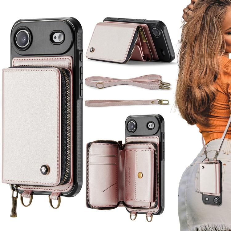 Étui portefeuille en cuir avec fermeture éclair série C22 JEEHOOD avec double lanière, Pour iPhone 17 Pro Max, Pour iPhone 17 Pro, Pour iPhone Air, Pour iPhone 16 Pro Max, Pour iPhone 16 Pro, Pour iPhone 16 Plus, Pour iPhone 16, Pour iPhone 15 Pro Max