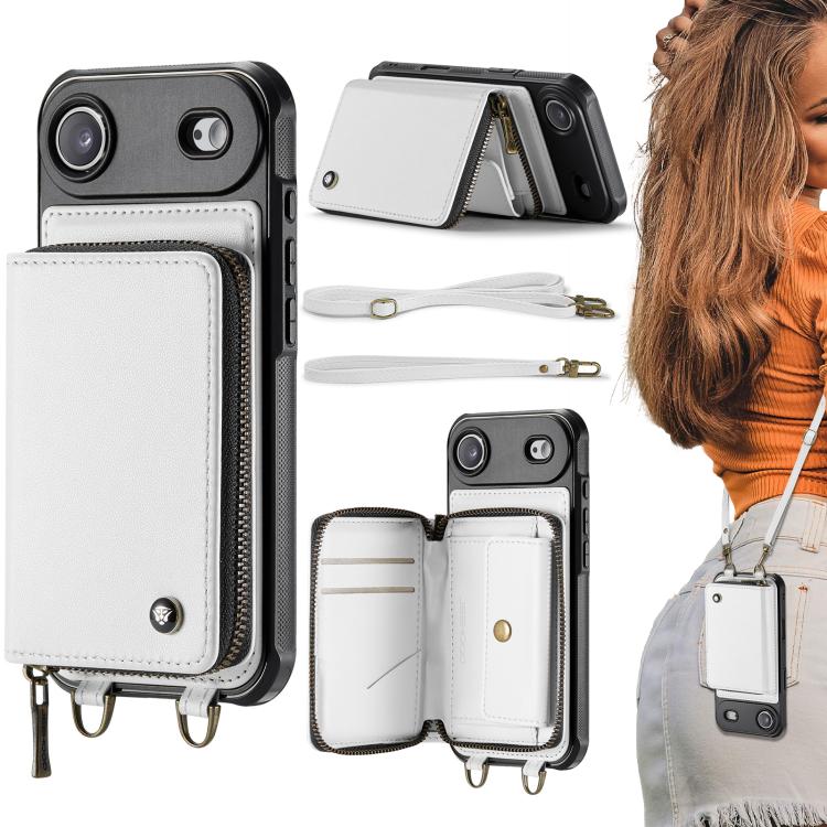 Étui portefeuille en cuir avec fermeture éclair série C22 JEEHOOD avec double lanière, Pour iPhone 17 Pro Max, Pour iPhone 17 Pro, Pour iPhone Air, Pour iPhone 16 Pro Max, Pour iPhone 16 Pro, Pour iPhone 16 Plus, Pour iPhone 16, Pour iPhone 15 Pro Max