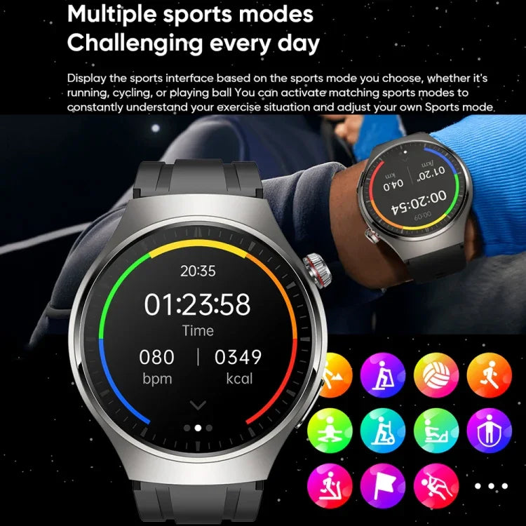 Montre connectée MT200 avec écran AMOLED de 1,43 pouce, étanche IP67, compatible avec les appels, la surveillance de l'ECG, de la température corporelle et de la glycémie.