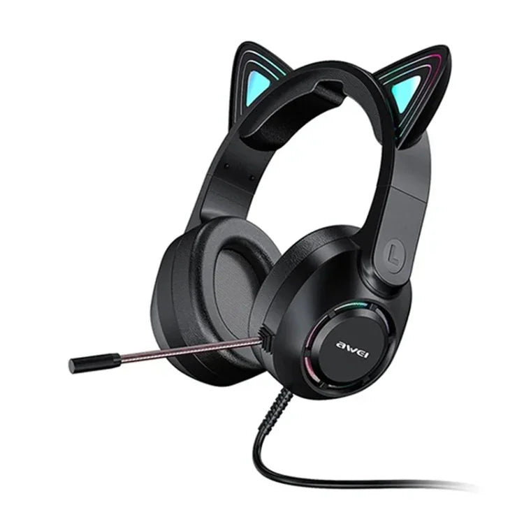 Casque de jeu filaire AWEI GM-9 avec oreilles de chat et lumière colorée, GM-9