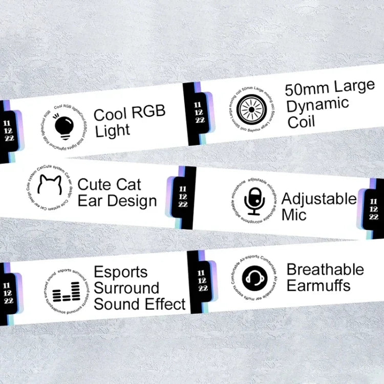 Casque de jeu filaire AWEI GM-9 avec oreilles de chat et lumière colorée, GM-9