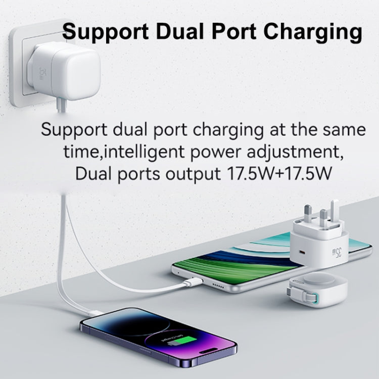 Chargeur rapide GaN USAMS US-CC204 série SMF PD35W double port Type-C, prise UK