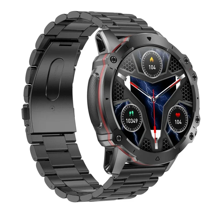 Montre Intelligente AK56 IP67 BT5.1 1.43 pouces, Prend en Charge les Appels Vocaux / la Surveillance de la Santé, Bracelet en Acier Perlé, Bracelet en Maille d'Acier