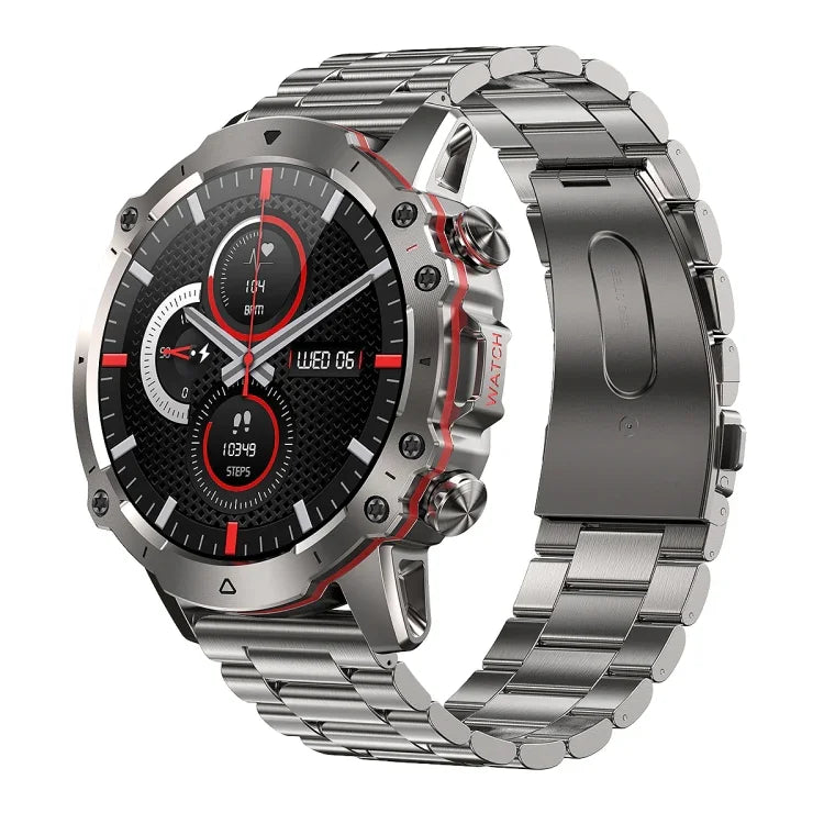 Montre Intelligente AK56 IP67 BT5.1 1.43 pouces, Prend en Charge les Appels Vocaux / la Surveillance de la Santé, Bracelet en Acier Perlé, Bracelet en Maille d'Acier