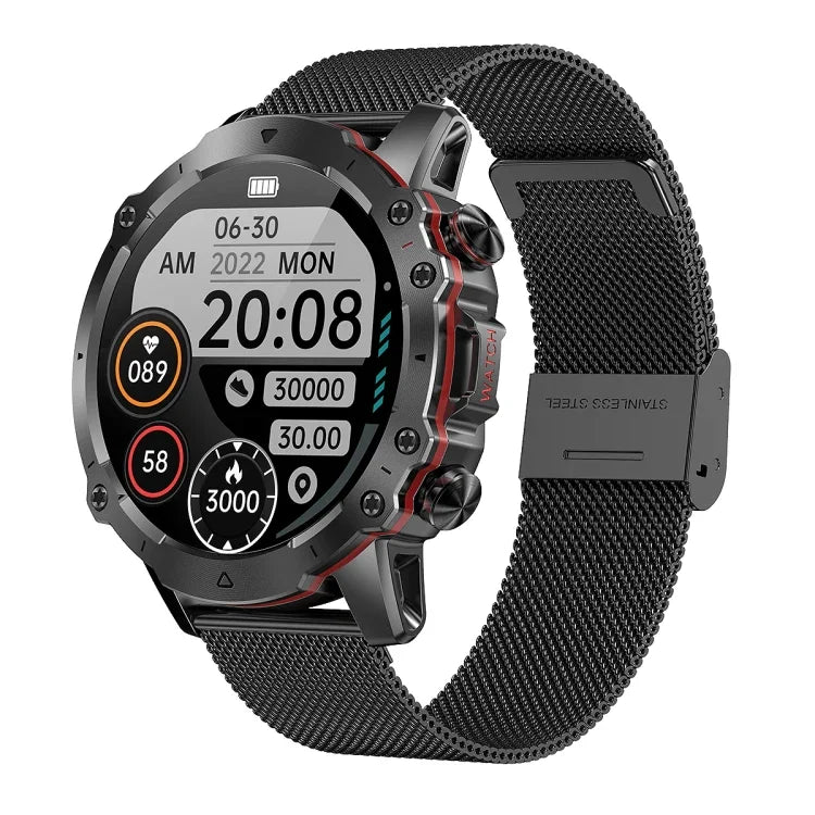 Montre Intelligente AK56 IP67 BT5.1 1.43 pouces, Prend en Charge les Appels Vocaux / la Surveillance de la Santé, Bracelet en Acier Perlé, Bracelet en Maille d'Acier