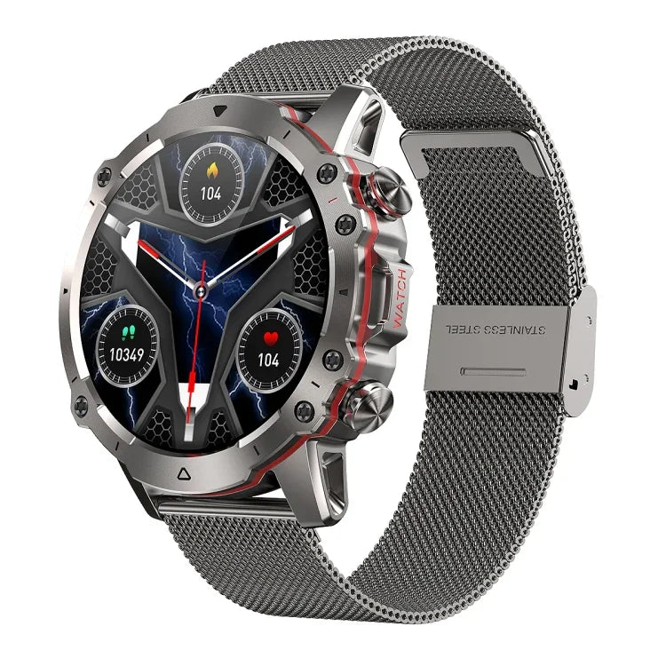 Montre Intelligente AK56 IP67 BT5.1 1.43 pouces, Prend en Charge les Appels Vocaux / la Surveillance de la Santé, Bracelet en Acier Perlé, Bracelet en Maille d'Acier