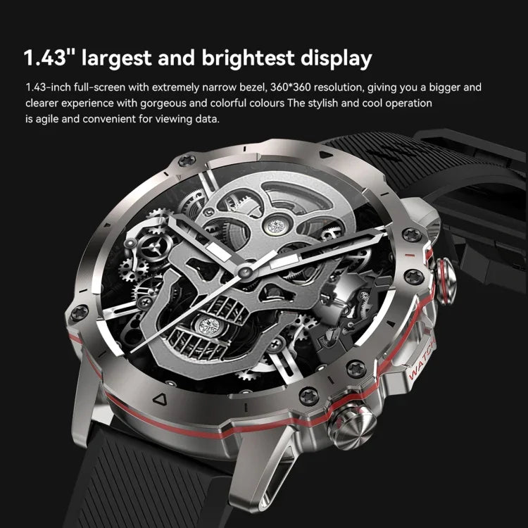 Montre Intelligente AK56 IP67 BT5.1 1.43 pouces, Prend en Charge les Appels Vocaux / la Surveillance de la Santé, Bracelet en Acier Perlé, Bracelet en Maille d'Acier