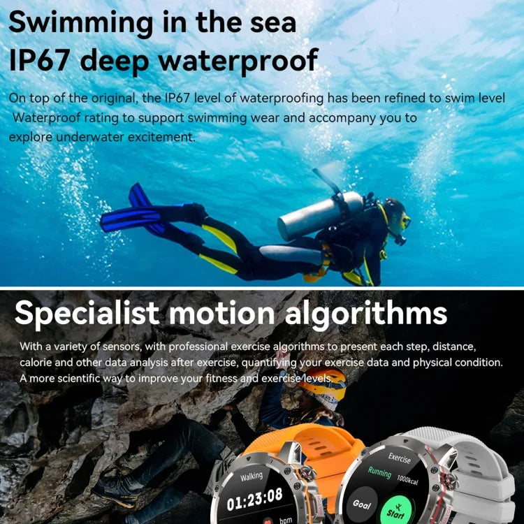 Montre Intelligente AK56 IP67 BT5.1 1.43 pouces, Prend en Charge les Appels Vocaux / la Surveillance de la Santé, Bracelet en Acier Perlé, Bracelet en Maille d'Acier