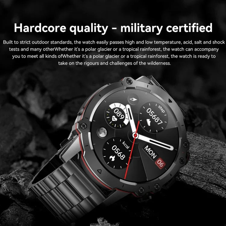 Montre Intelligente AK56 IP67 BT5.1 1.43 pouces, Prend en Charge les Appels Vocaux / la Surveillance de la Santé, Bracelet en Acier Perlé, Bracelet en Maille d'Acier