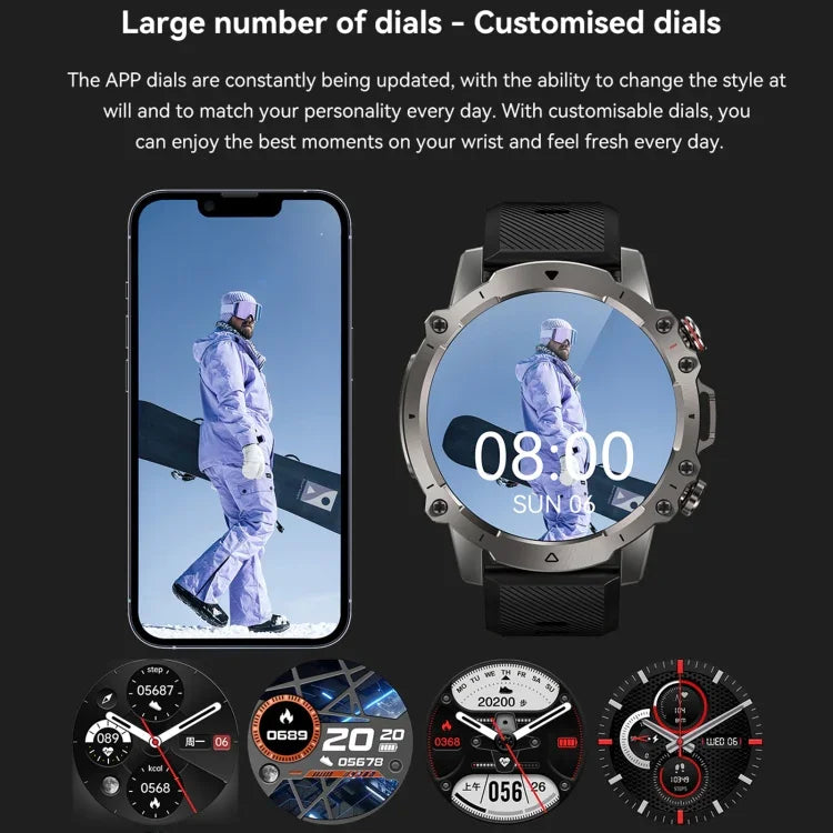 Montre Intelligente AK56 IP67 BT5.1 1.43 pouces, Prend en Charge les Appels Vocaux / la Surveillance de la Santé, Bracelet en Acier Perlé, Bracelet en Maille d'Acier