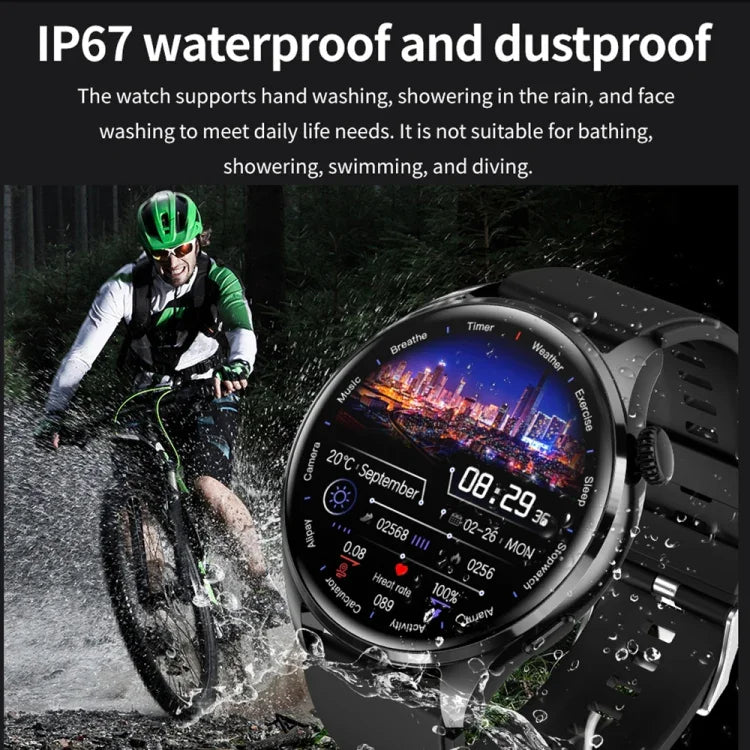 Bracelet intelligent TM05 Pro, montre connectée étanche IP67 avec écran de 1,46 pouce et bracelet en cuir, appel Bluetooth / fréquence cardiaque / pression artérielle / oxygène sanguin, bracelet en cuir