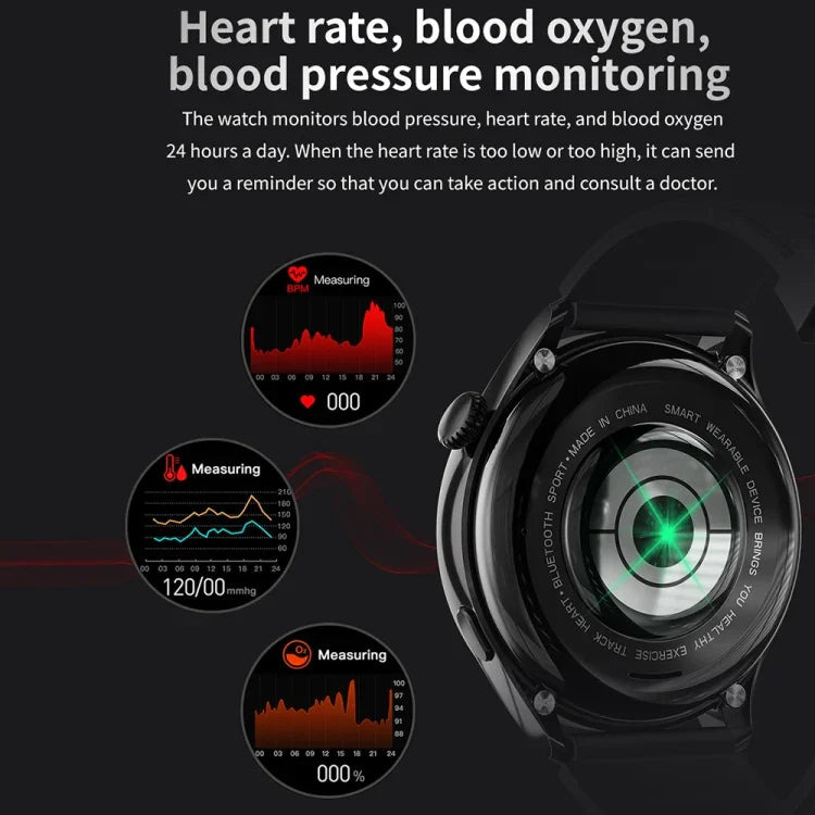 Bracelet intelligent TM05 Pro, montre connectée étanche IP67 avec écran de 1,46 pouce et bracelet en cuir, appel Bluetooth / fréquence cardiaque / pression artérielle / oxygène sanguin, bracelet en cuir