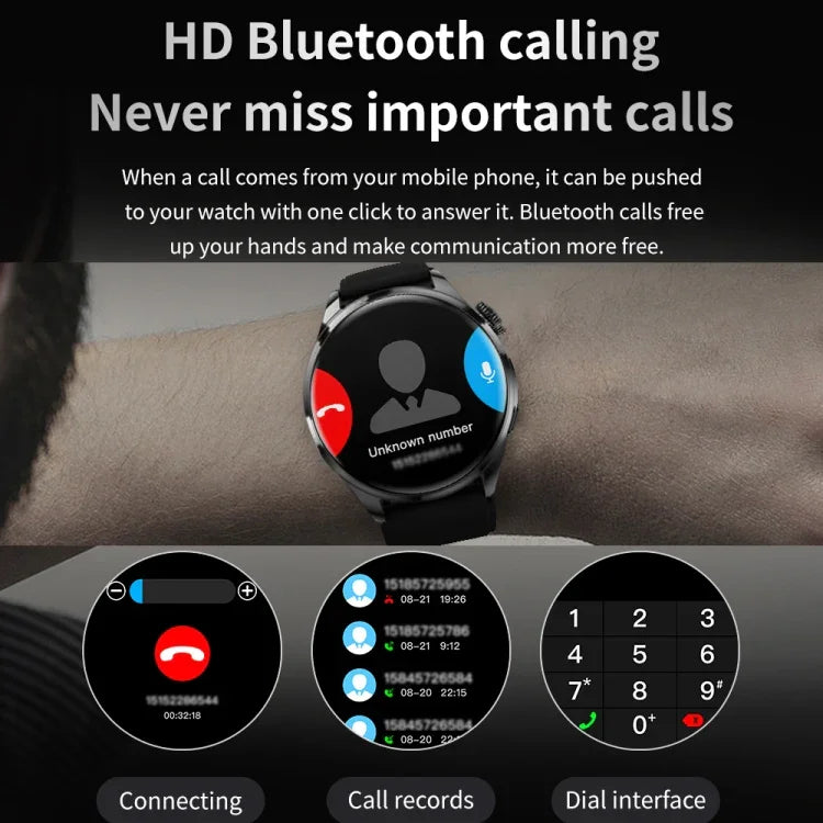 Bracelet intelligent TM05 Pro, montre connectée étanche IP67 avec écran de 1,46 pouce et bracelet en cuir, appel Bluetooth / fréquence cardiaque / pression artérielle / oxygène sanguin, bracelet en cuir
