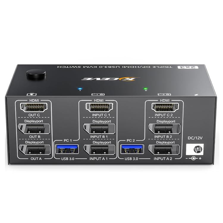 Commutateur KVM KC-KVM203DH 8K 30Hz USB3.0 DP+DP+HDMI triple moniteur, prise EU, KC-KVM203DH