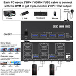 Commutateur KVM KC-KVM203DH 8K 30Hz USB3.0 DP+DP+HDMI triple moniteur, prise EU, KC-KVM203DH