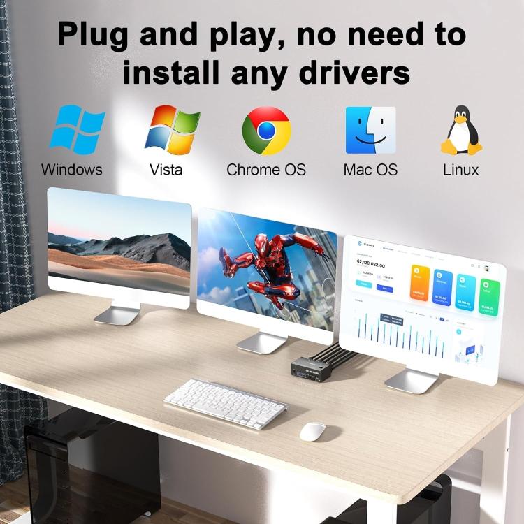 Commutateur KVM KC-KVM203DH 8K 30Hz USB3.0 DP+DP+HDMI triple moniteur, prise EU, KC-KVM203DH