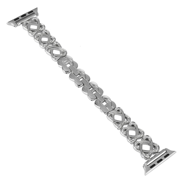 Bracelet de montre en métal diamant croisé Hearts, pour Apple Watch SE 2023 44mm, Apple Watch SE 2023 40mm, Apple Watch Ultra 2 49mm, Apple Watch Series 9 45mm, Apple Watch Series 9 41mm, Apple Watch Ultra 49mm, Apple Watch Series 8 41mm