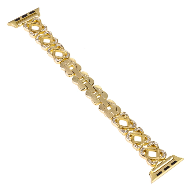 Bracelet de montre en métal diamant croisé Hearts, pour Apple Watch SE 2023 44mm, Apple Watch SE 2023 40mm, Apple Watch Ultra 2 49mm, Apple Watch Series 9 45mm, Apple Watch Series 9 41mm, Apple Watch Ultra 49mm, Apple Watch Series 8 41mm