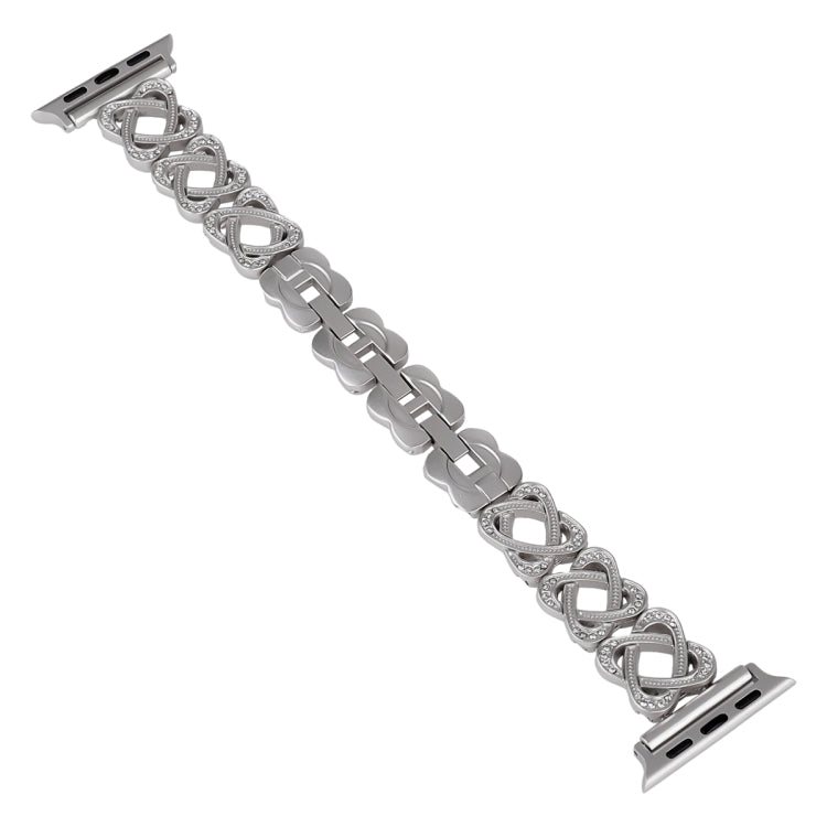Bracelet de montre en métal diamant croisé Hearts, pour Apple Watch SE 2023 44mm, Apple Watch SE 2023 40mm, Apple Watch Ultra 2 49mm, Apple Watch Series 9 45mm, Apple Watch Series 9 41mm, Apple Watch Ultra 49mm, Apple Watch Series 8 41mm