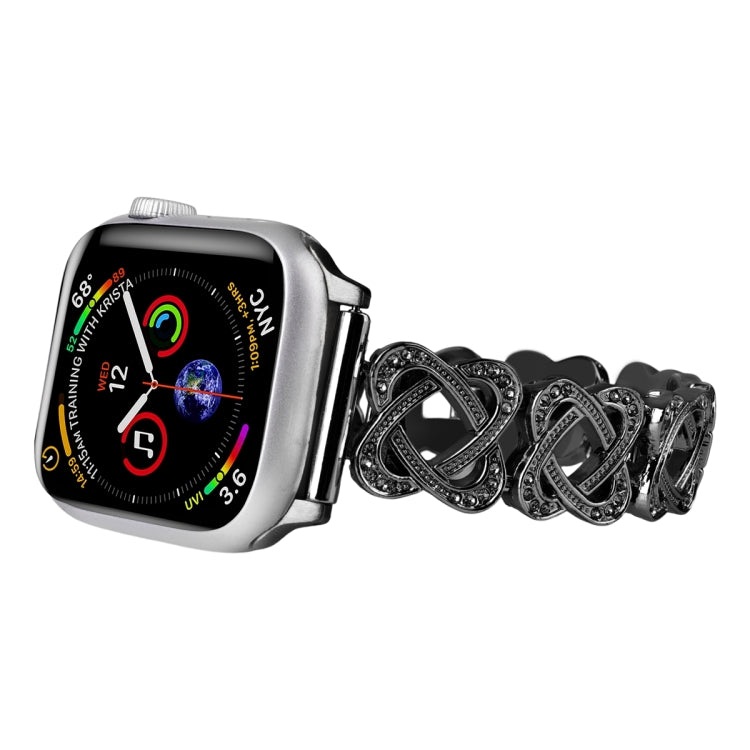 Bracelet de montre en métal diamant croisé Hearts, pour Apple Watch SE 2022 44mm, Apple Watch Series 7 41mm, Apple Watch Series 7 45mm, Apple Watch SE 40mm, Apple Watch SE 44mm, Apple Watch 6 40mm, Apple Watch Series 6 44mm