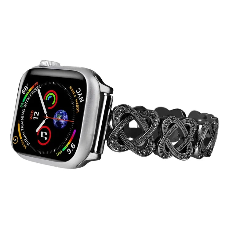 Bracelet de montre en métal avec diamants et cœurs croisés