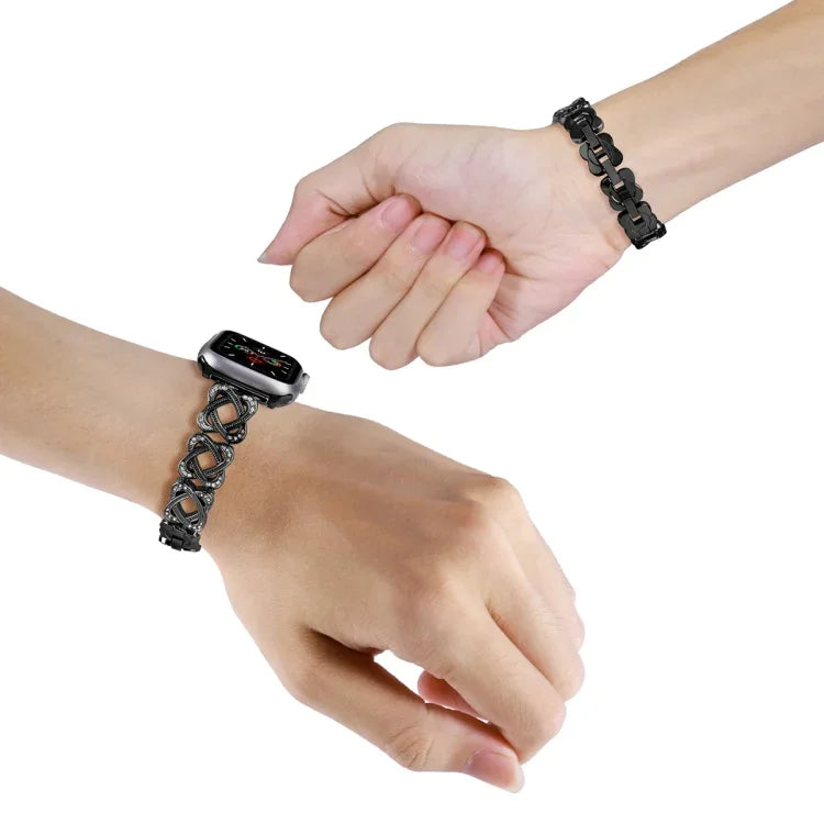 Bracelet de montre en métal avec diamants et cœurs croisés