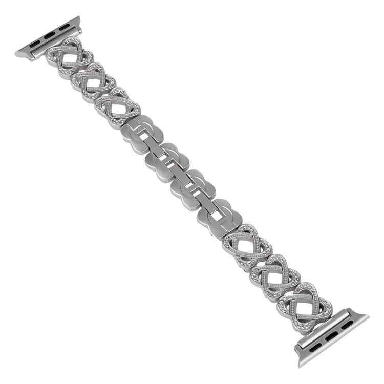 Bracelet de montre en métal avec diamants et cœurs croisés